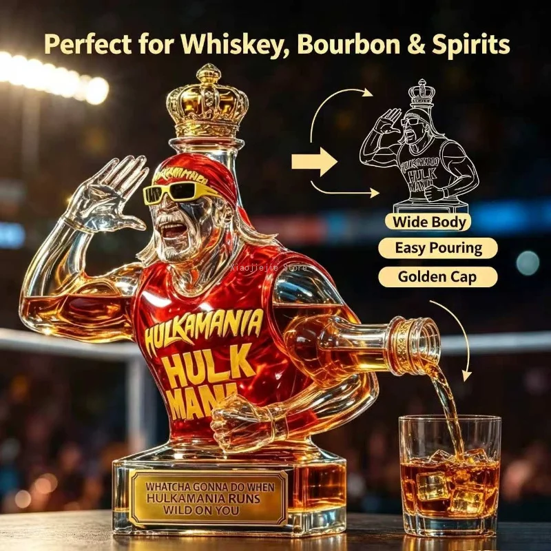 Novelty Champion Wrestler‑Shaped Glass Decanter Whiskey Liquor Bottle Home Bar Decor Collectible Gift for Men