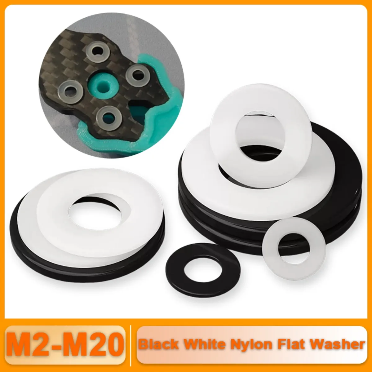 Black White Plastic Nylon Plane Spacer Insulation Gasket Ring Flat Washer For Screw Bolt M2 M2.5 M3 M4 M5 M6 M8 M10 M12 M14 M16