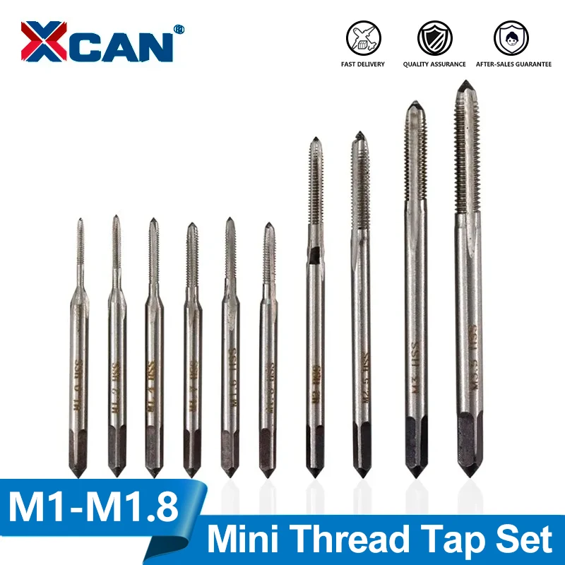 XCAN-Juego de brocas de rosca de tornillo métrico, juego de brocas de enchufe de máquina de flauta recta, M1, M1.2, M1.4, M1.6, M1.7, M1.8, M2, M2.5, M3, M3.5, 6/10 Uds.