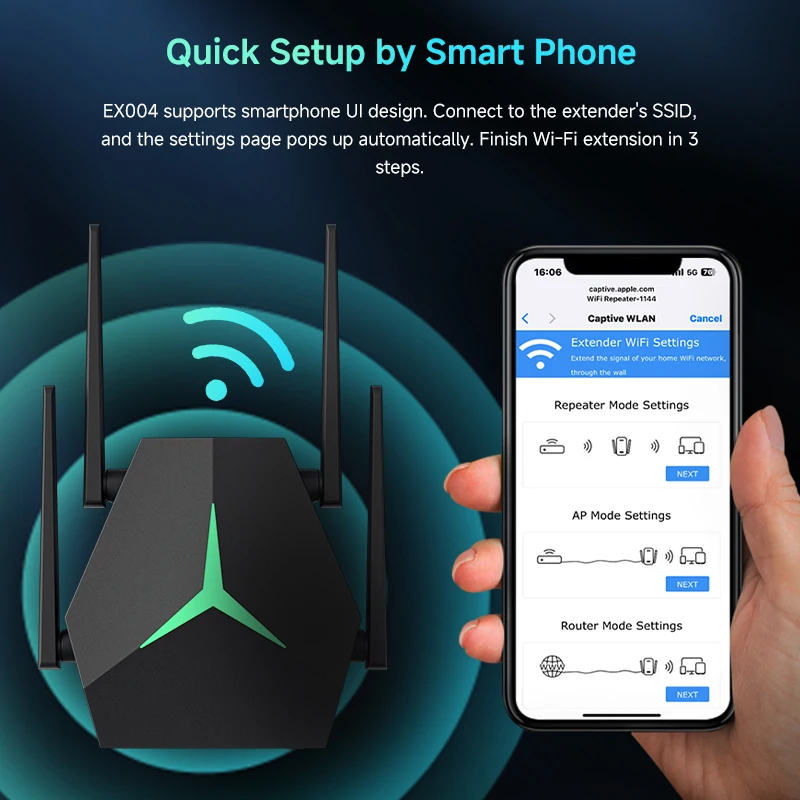 1200Mbps واي فاي مكرر 2.4G/5GHZ راوتر ثلاثي الوضع مكرر لاسلكي الداعم AP مكبر صوت أحادي تغطية واي فاي شبكة طويلة المدى