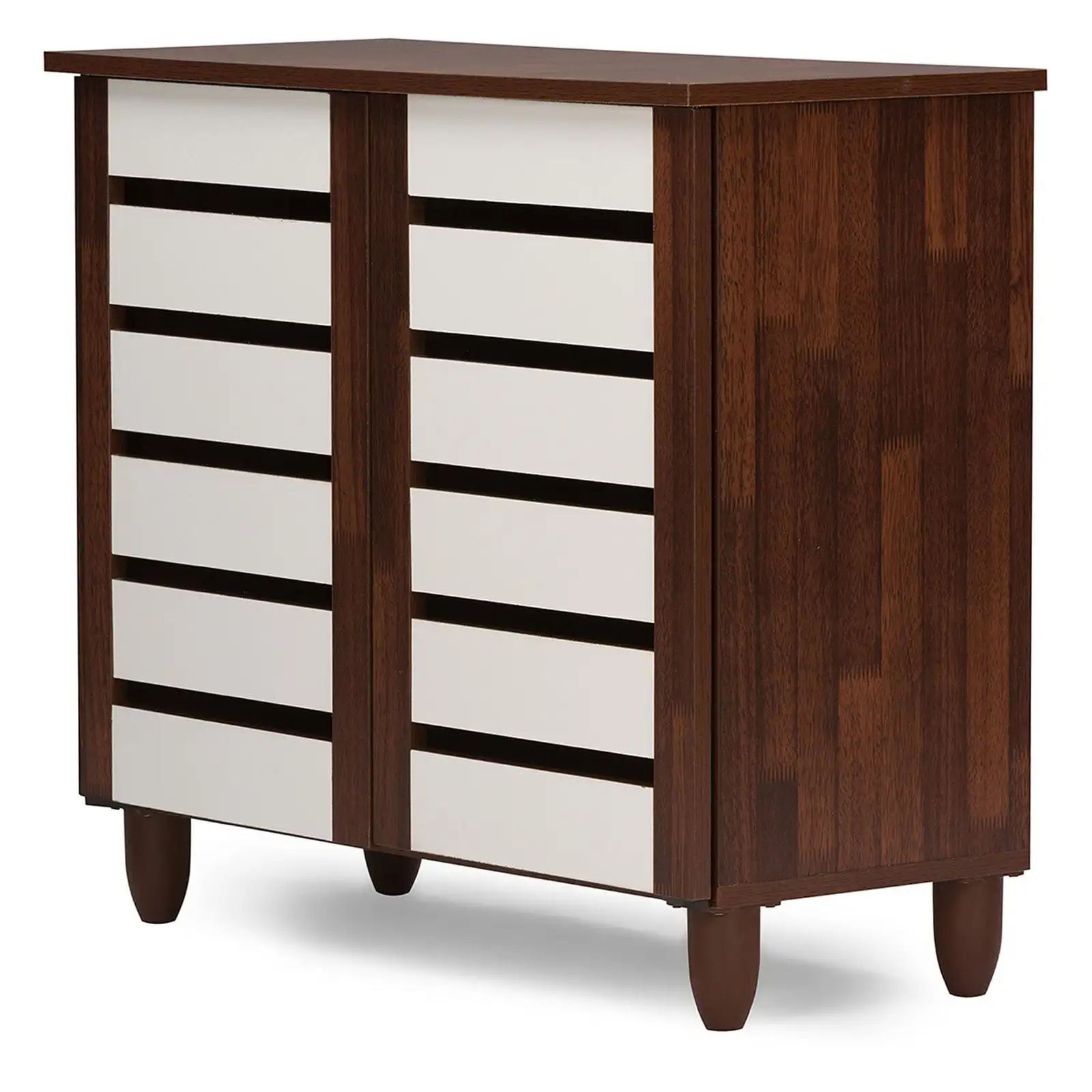 Gisela 2 Door Shoe Cabinet,Two-tone finish in dark oak and white ,Made of engineered wood