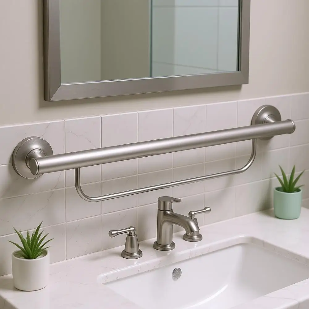 

24-Inch Bathroom Safety Grab Bar with Towel Bar, Brushed Nickel Finish