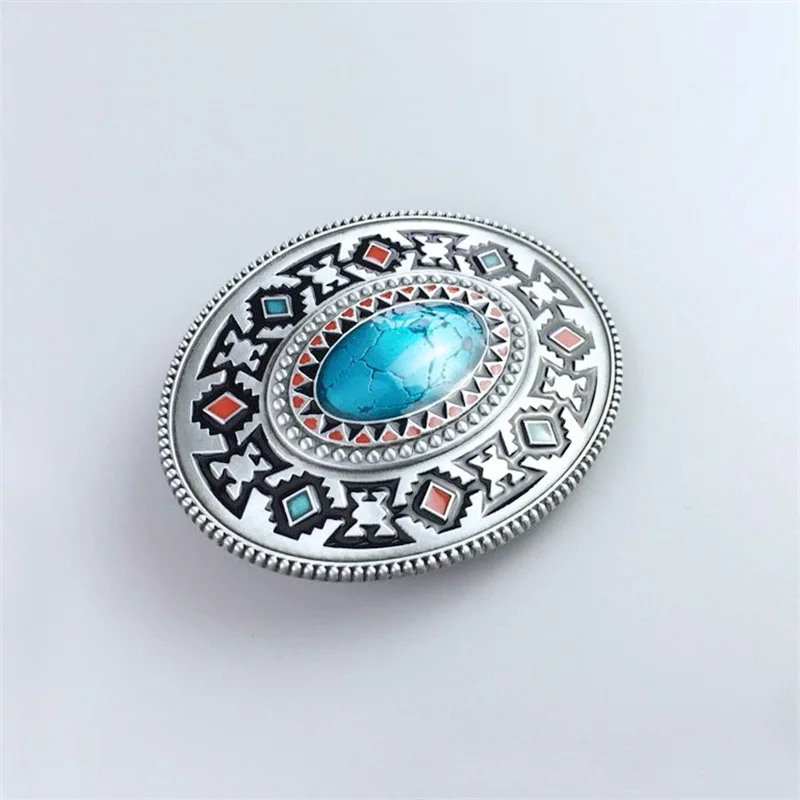 Antique Silver Enamel American Southwest Cross Totem Pattern Oval Belt Buckle also Stock in US BUCKLE-WT102