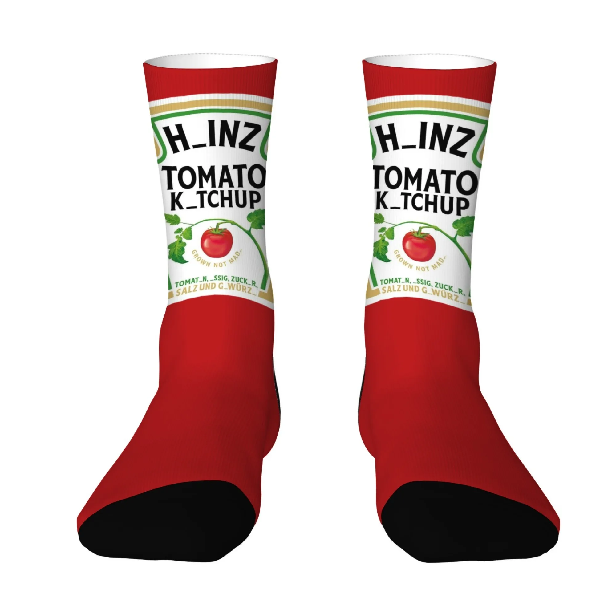 Socken mit Tomatenmuster in der Mitte der Wade, lustiger Ketchup-Etikettendruck, Unisex-Socken, Druckprozess, beste Wahl für Zuhause, Outdoor-Sport, Geschenke
