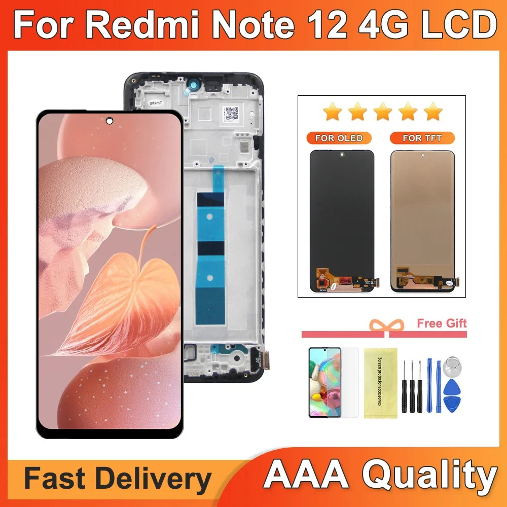 

Super AMOLED Screen For Xiaomi Redmi Note 12 4G Lcd Display Touch Screen with Frame Assembly for Redmi Note 12 4G 23021RAAEG LCD