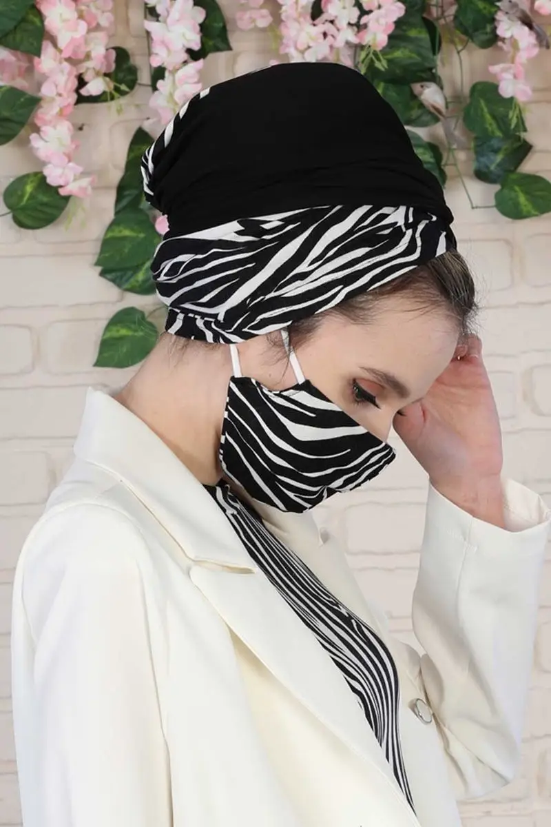 Hijab osso cor sólida e zebra padrão
