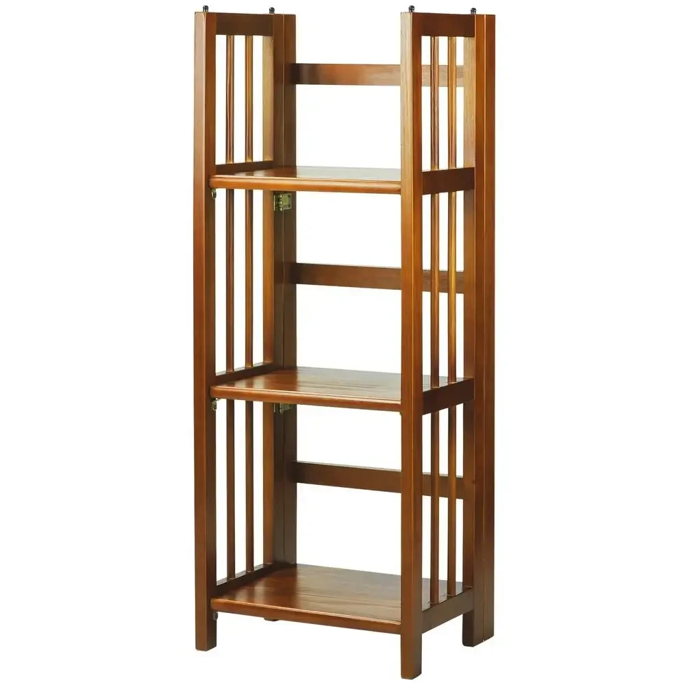 Wood Bookshelf Foldable 3-Tier Honey Oak 14 Inch Office Dorm Room Storage Shelf