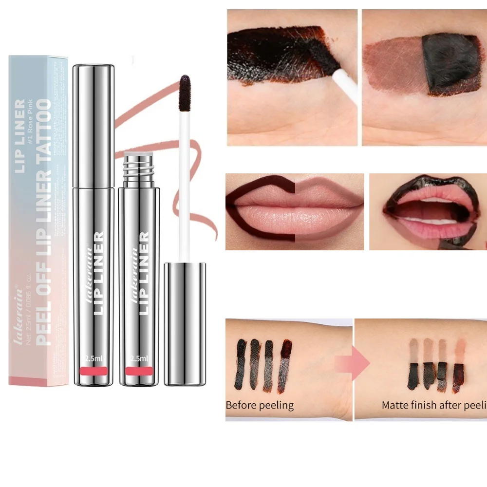 Lakerain tinte de labios de terciopelo mate de cuatro colores resistente al agua, resistente a la transferencia, lápiz delineador de labios despegable de Color de larga duración