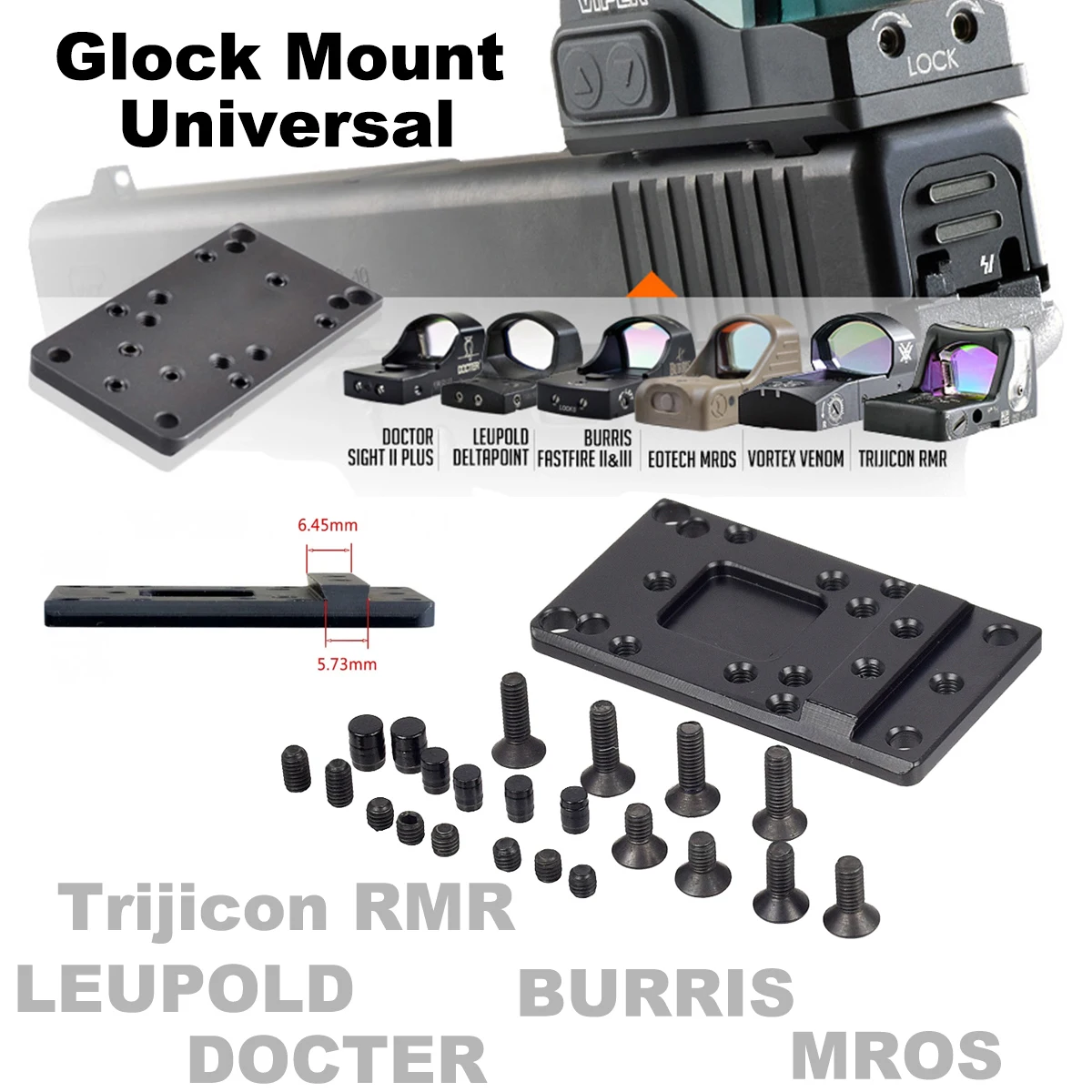 

Tactical Glock Mount RMR Plate Base Universal Pistol Red Dot Optics Sight Mount MROS Glock 17 18c 19 22 23 24 26 27 33 34 35 36