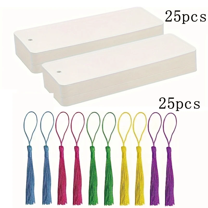 

50 шт. пустые закладки, креативные украшения с ручной росписью, бумажные закладки с разноцветными кисточками, подвесные аксессуары для самостоятельного изготовления