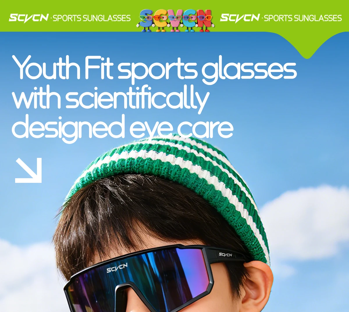 SCVCN Kinder-Schutzbrille Sportsonnenbrille UV400 Jungen Baseball-Brille Radsport Outdoor-Brillen Lauf- und Wanderbrille 2026 – Detail 1