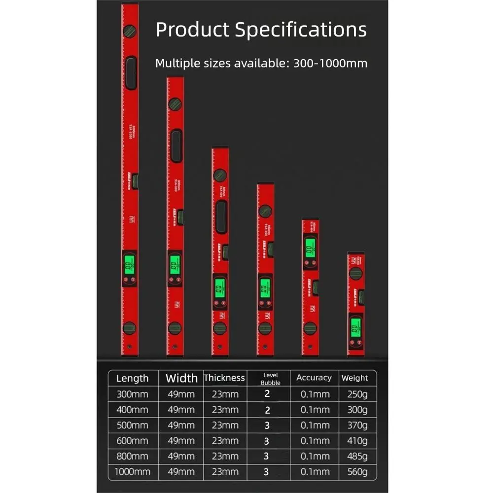 LED Display Digital Protractor 0-90° Range 30-100cm Length Electronic Inclinometer High Precision