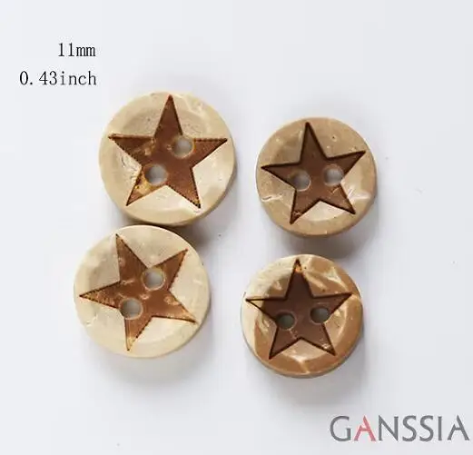 50pcs/lot Size:11mm Natural Coconut Buttons 2 Holes Star Pattern Bulk Button for Craft Apparel Accessories(KK-2007)