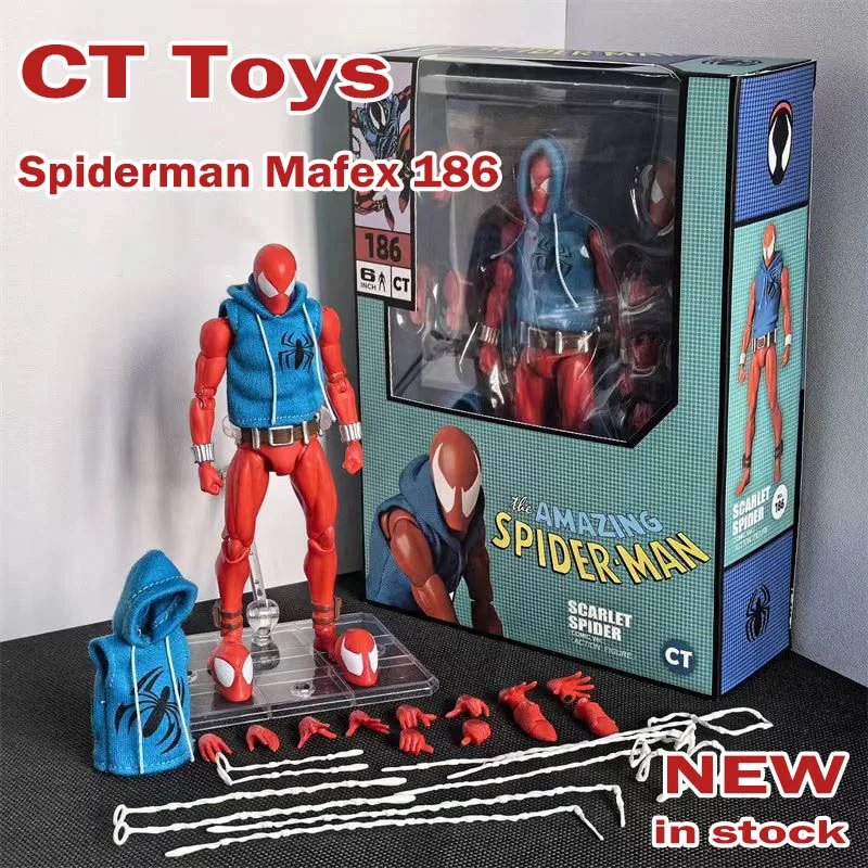 In Stock Ct Toys Spiderman Mafex 186 Scarlet Spider The Amazing Comic Version Anime Action Figure Model Figurine Toys Kids Gift