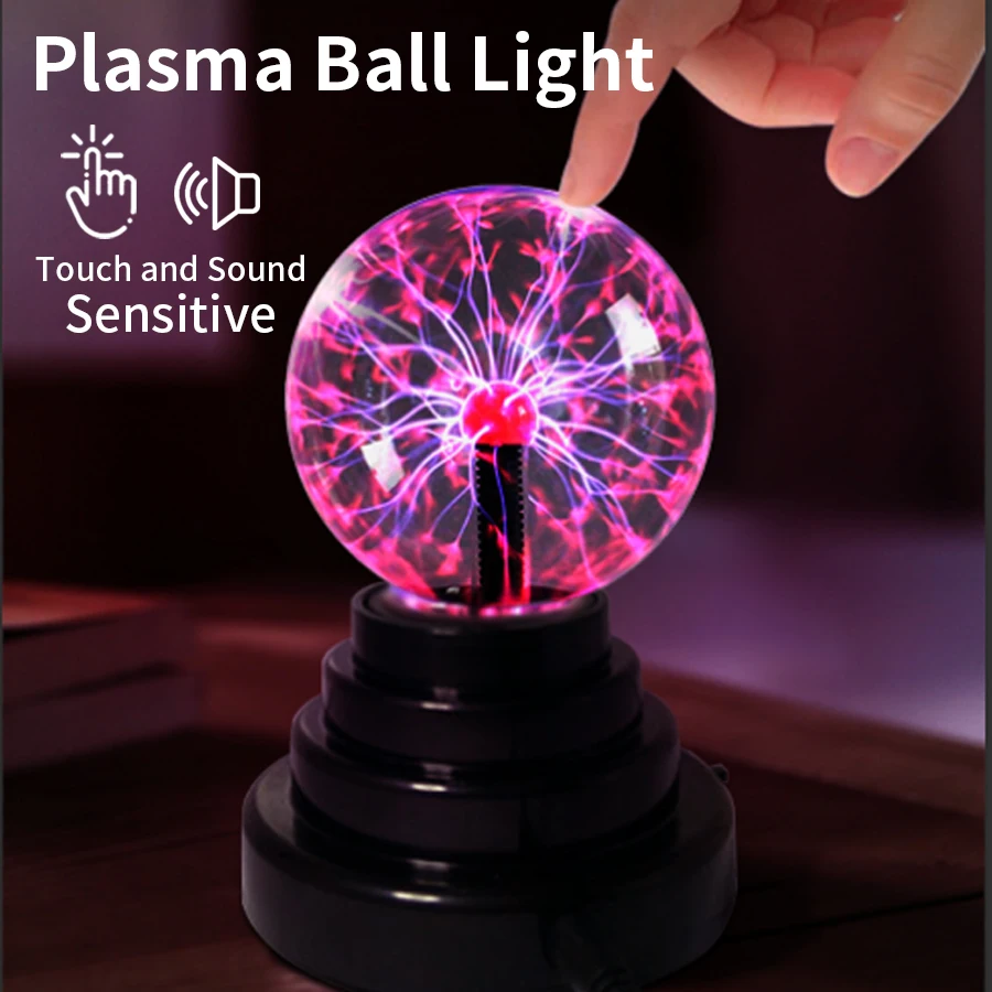 3 Inch Magic Plasma Ball Light Bedroom Atmosphere Light Touch Sound Activated Plasma Light Night Lamp Kids Gift USB/AAA Powered