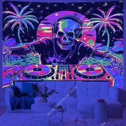 Psychedelic Skull UV Reactive Tapestry Hippie Skeleton Tapestry Wall Hanging Gothic Home Decor Room Decor Witchcraft Supplies
