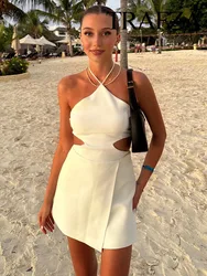 TRAFZA Summer Fashion Woman White Backless Sleeveless Short Top Women Sexy Hotsweet Backless Tanks Strap Beach Female Camis