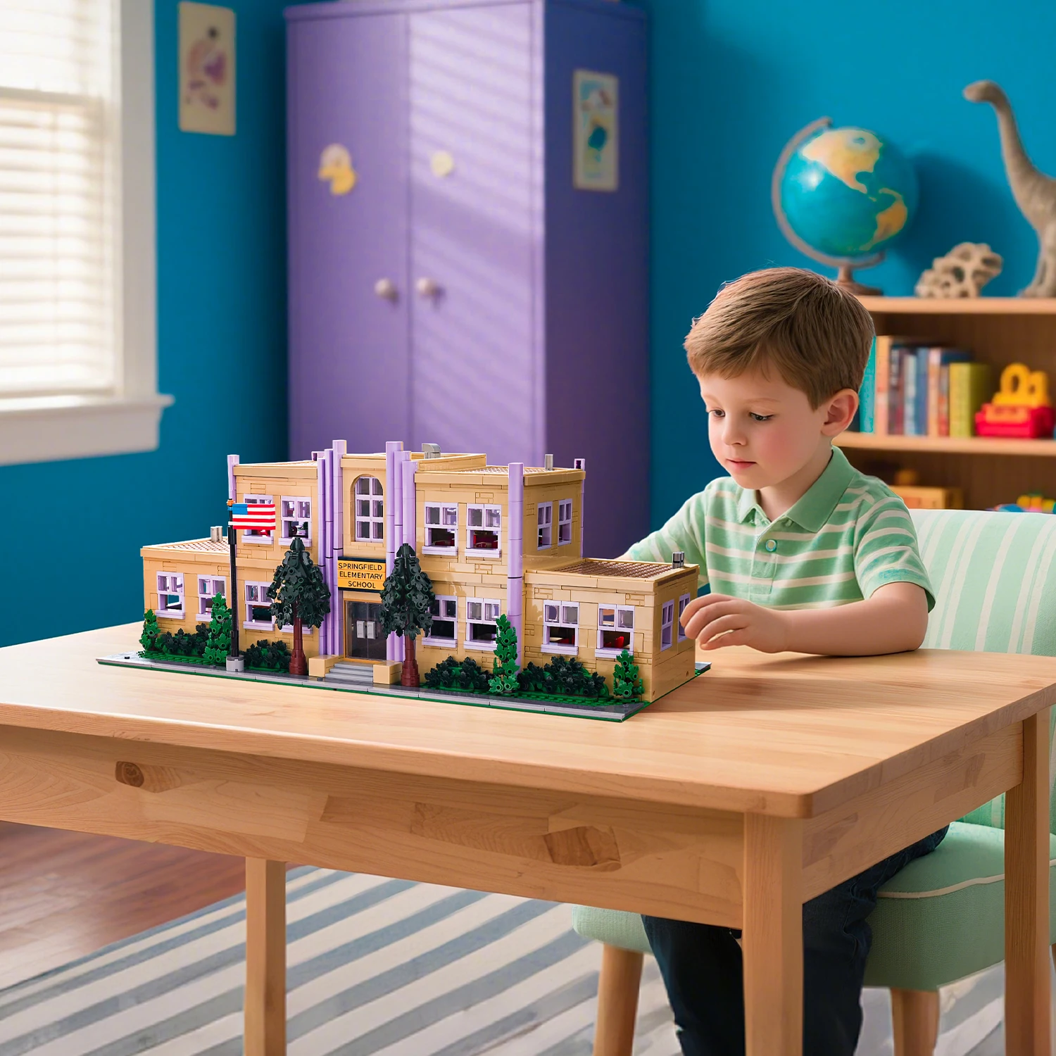 Springfield-casa de escuela primaria, bloques de edificios modulares, arquitectura de apartamento urbano, Kit de modelo de ladrillo, regalo para niños y adultos, 3500 Uds.