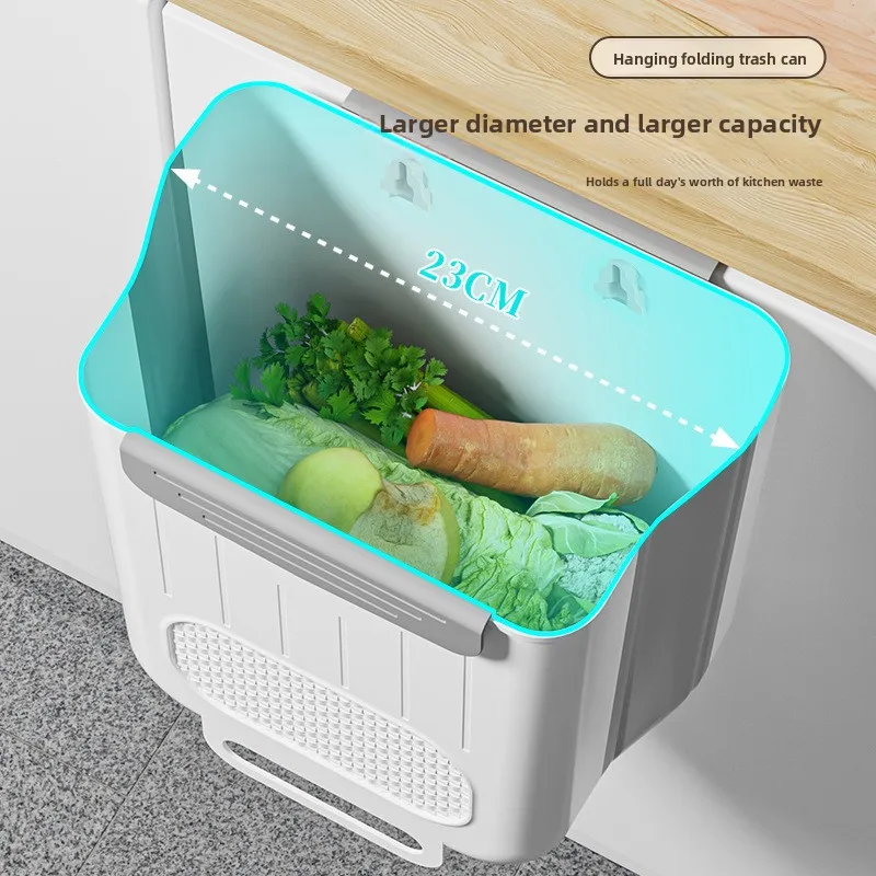 Foldable Wall Mounted Kitchen Trash Can Food Waste Sorting Cabinet Door Storage Bucket Hanging Paper Basket for Household