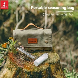 SUNDICK Outdoor Camping Seasoning Bottle Storage Bag, Barbecue Glass Seasoning Bottle Combination Set, Canvas Bag