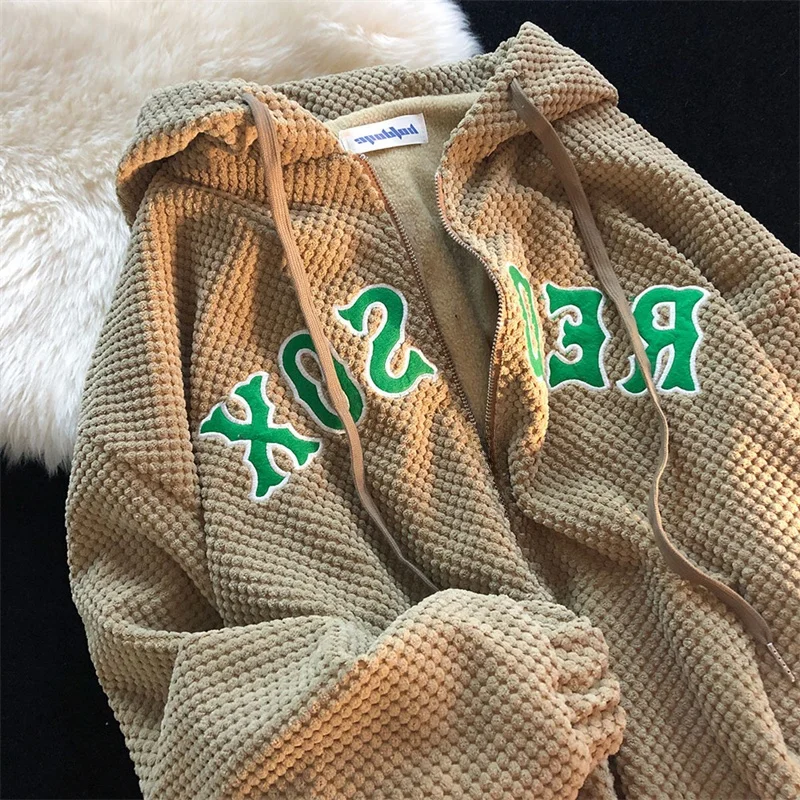 

Универсальная утепленная зимняя толстовка-худи свободного кроя для мужчин, ретро-кардиган-куртка из полиэстера