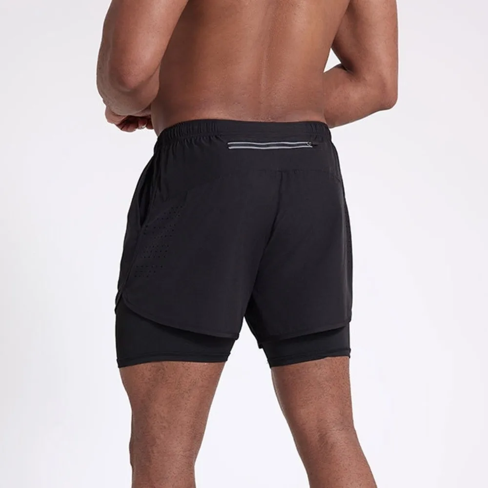 

Мужские спортивные шорты 2-в-1 с отражающими полосами, быстросохнущие, с карманами и подкладкой, для велоспорта и фитнеса, моющиеся