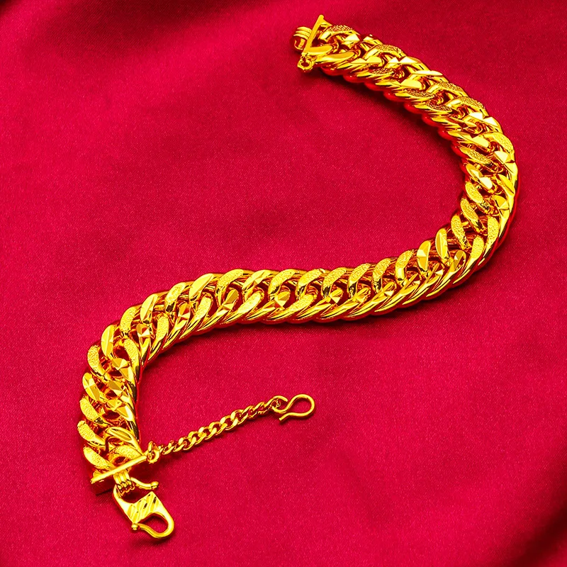 Fylia Jewelry   24K Gold Engine-Turned Bracelet AU999 Pure Gold, 3D engine-turned patterns, rugged chain, exudes masculinity and