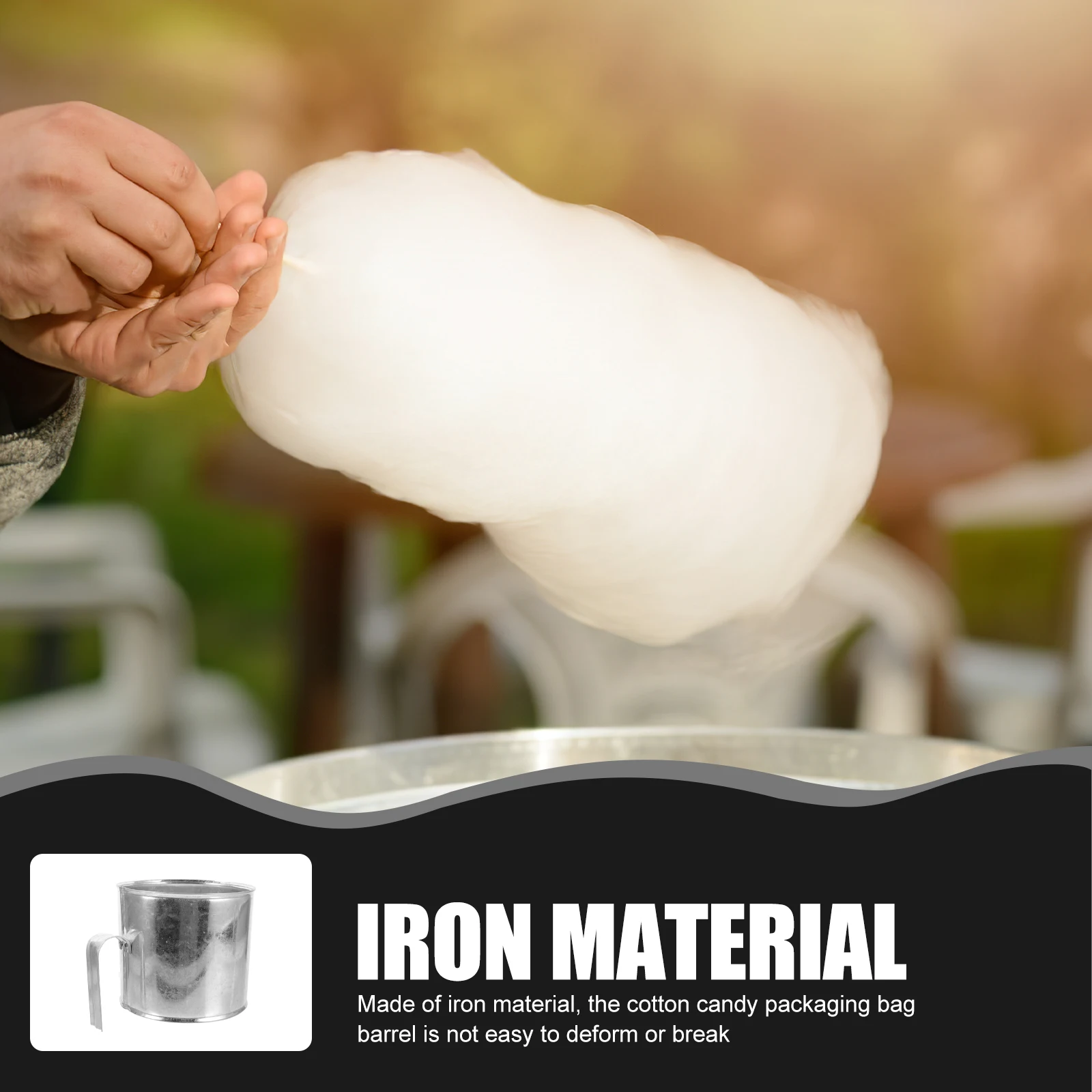 

Cotton Candy Packaging Bag Bucket Iron Metal Bucket Supply For Dessert Store Home Use Non-Deforming Cotton Candy Bag