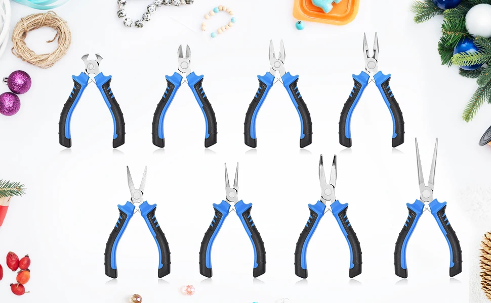 NEWACALOX 8-teiliges Mini-Zangen-Set mit Werkzeugtasche, Schmuckzangen-Set, Spitzzange, Drahtschneider, Nylonbacke, 11,4 cm Präzisionszange – Detail 2