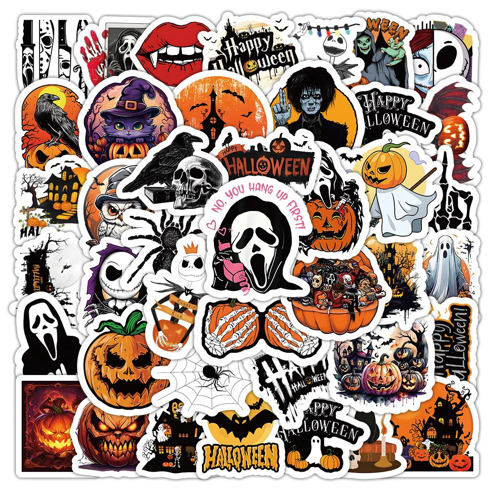 Stiker Halloween, Stiker Halloween, dekorasi unik, kepala labu, kastil hantu, koper seluler, stiker alat tulis grafiti