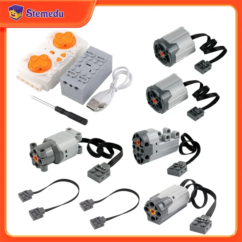 9PCS Power Functions Pack M L XL Motor 8883 88003 8882 Servo Motor 88004 Extension Wire 8886 4CH Remote Control Building Blocks