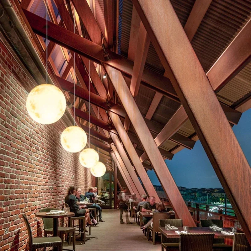 Creative Moon Pendant Lamp Modern LED Ball Hanging Lamp For Bedroom Parlor Garden Hallway Decor Nordic Planet Pendant Light