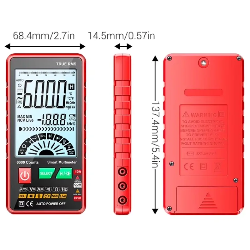 Multimeter Mini Portabel 616 Layar Besar Lampu Latar Digital Cerdas 6000 Hitungan Alat Uji AC/DC Multimeter Portabel