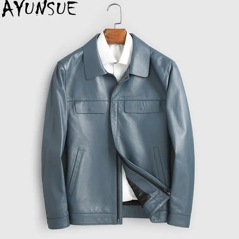 

AYUNSUE Real Leather Jacket Men Autumn Mens Clothes 100% Cowhide Business Causal Coats Trendy 2025 Thin Style Jaqueta De Couro