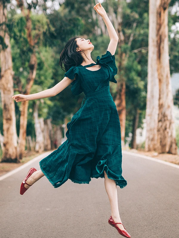 

Винтажное женское вечернее платье Sahara Original Long Dr с кружевным поясом и клетчатым узором для свиданий и вечеринок