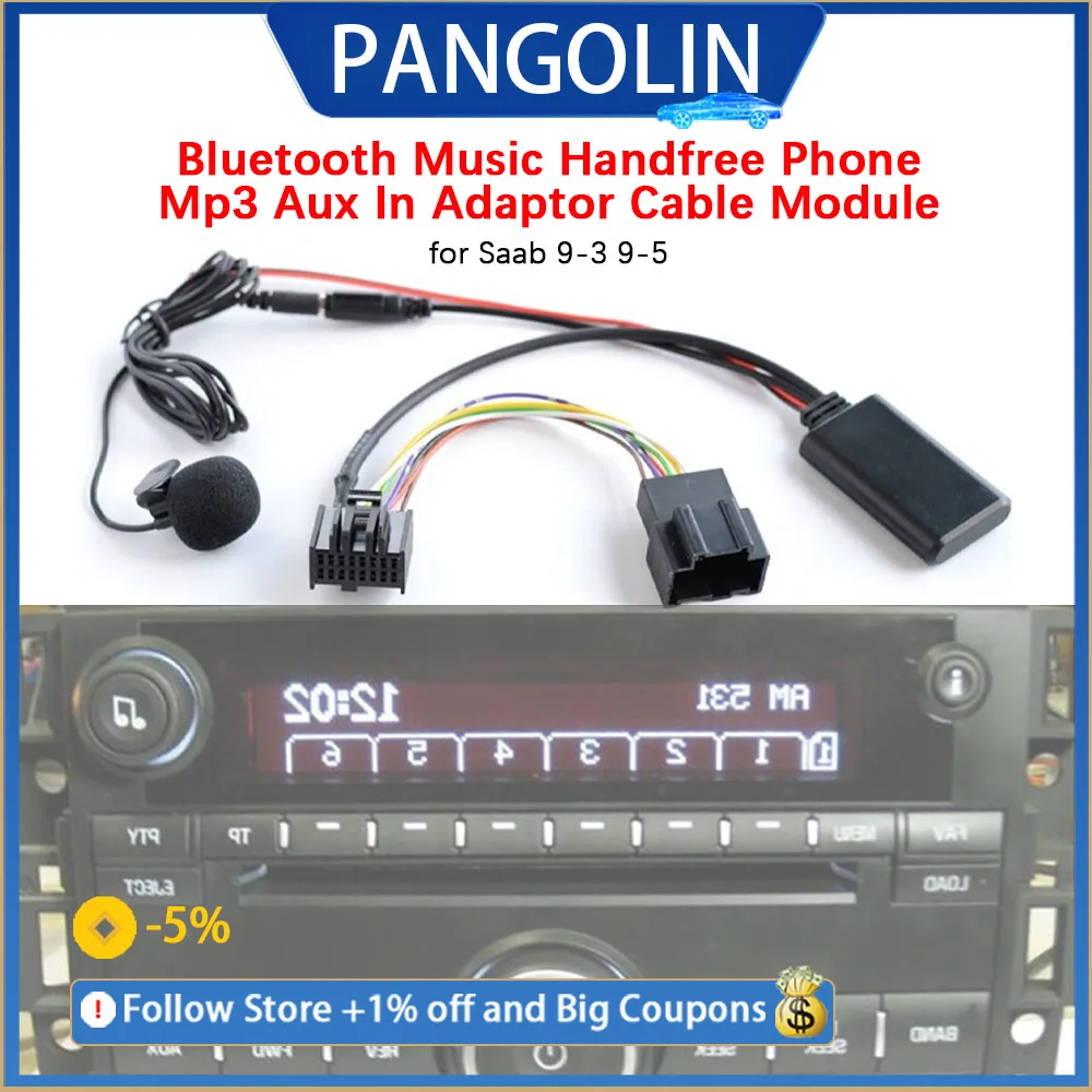 

PANGOLIN BT Music Hands Free Calling MP3 Aux Adapter Cable Wireless Audio Module Compatible with Saab 9 3 9 5 Car Stereo