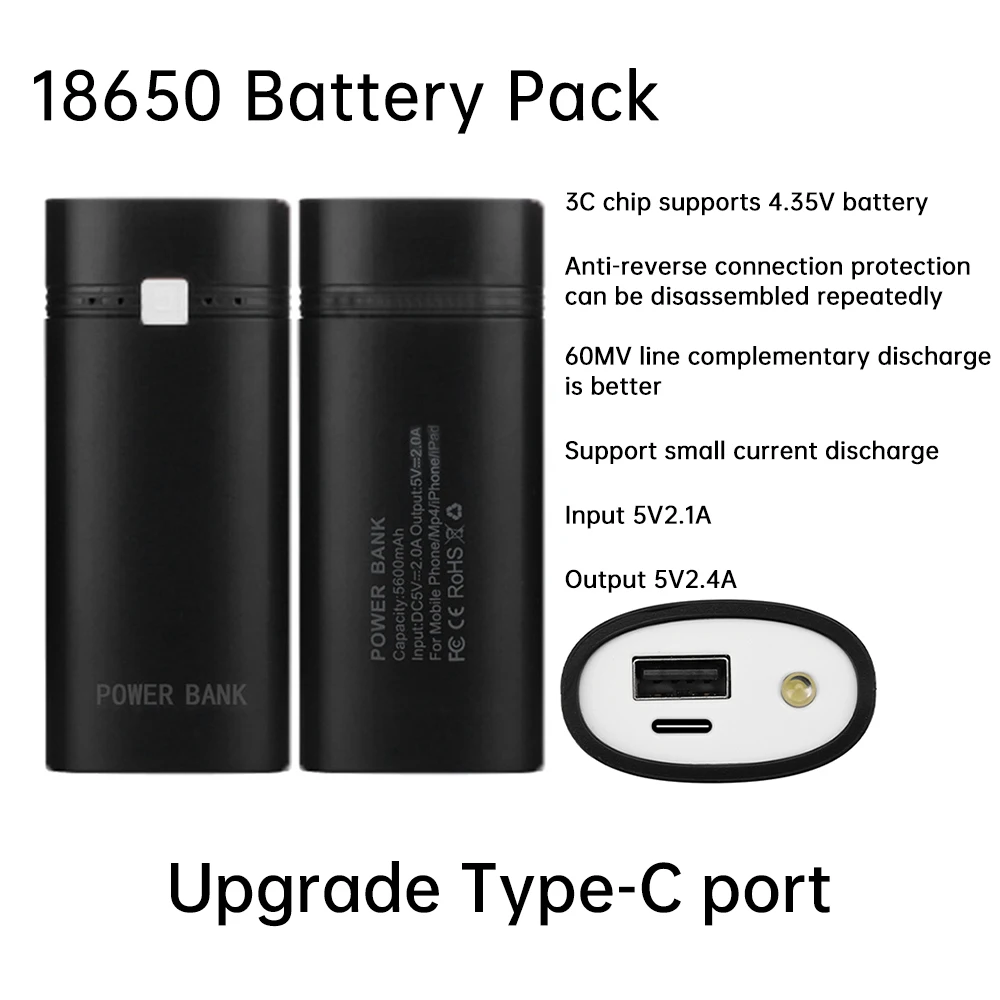 2 Slot TYPE-C 2 X 18650 DIY Portable Battery Holder DIY Mobile Storage Box  LCD Display Power Bank Case Box 5V Battery Charge Ca