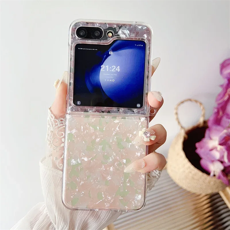 Luxury Conch Shell Texture Phone Case for Samsung Galaxy Z Flip 6 5 4 3 Z Flip4 Flip5 5G Cover Silicone Cute Cases for Women
