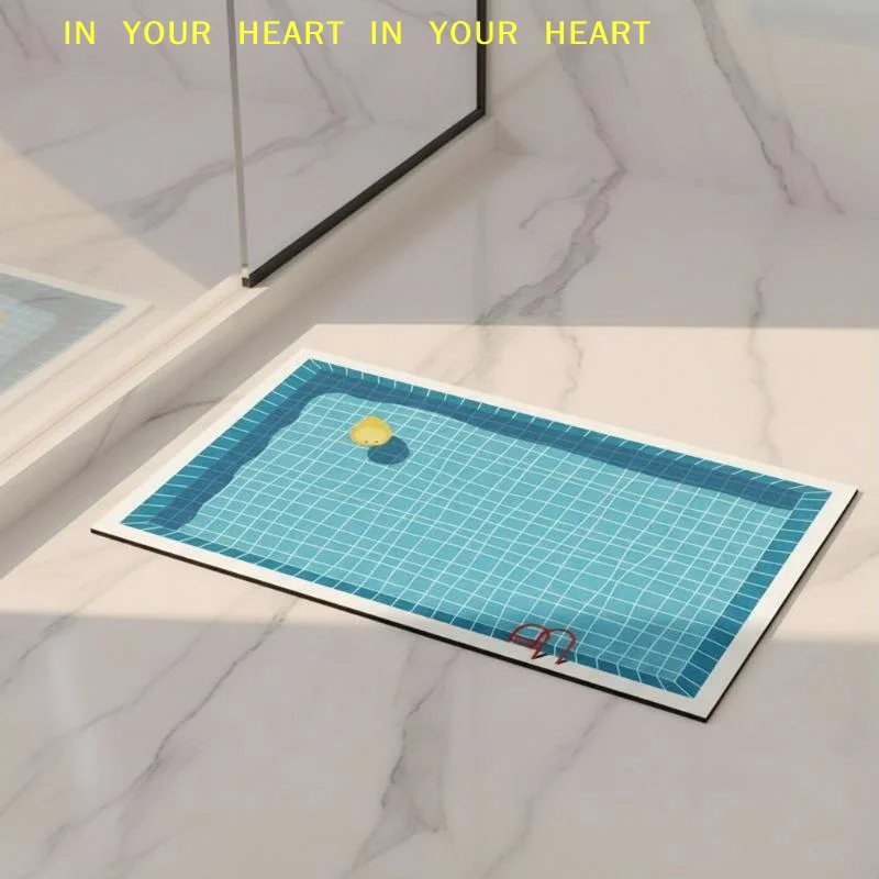 【X】Rubber Bathroom Anti Slip Floor Mat Water Absorbing Quick Dry Cartoon Design Easy to Store for Bathtub Side Home Decor