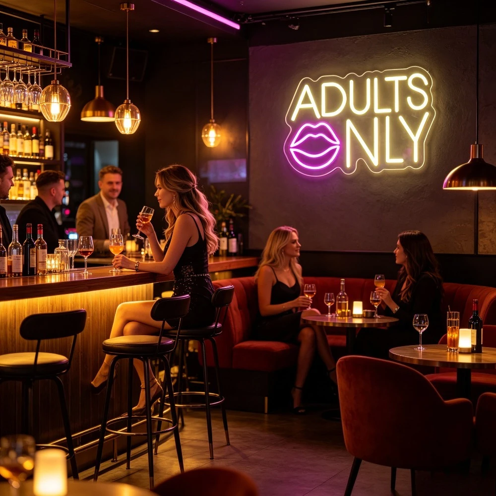 Adults Only Neon Sign LED USB Reusable Lip Print Design Night Light for Bar Pub Home Party Adult Themed Decor Indoor Wall Art