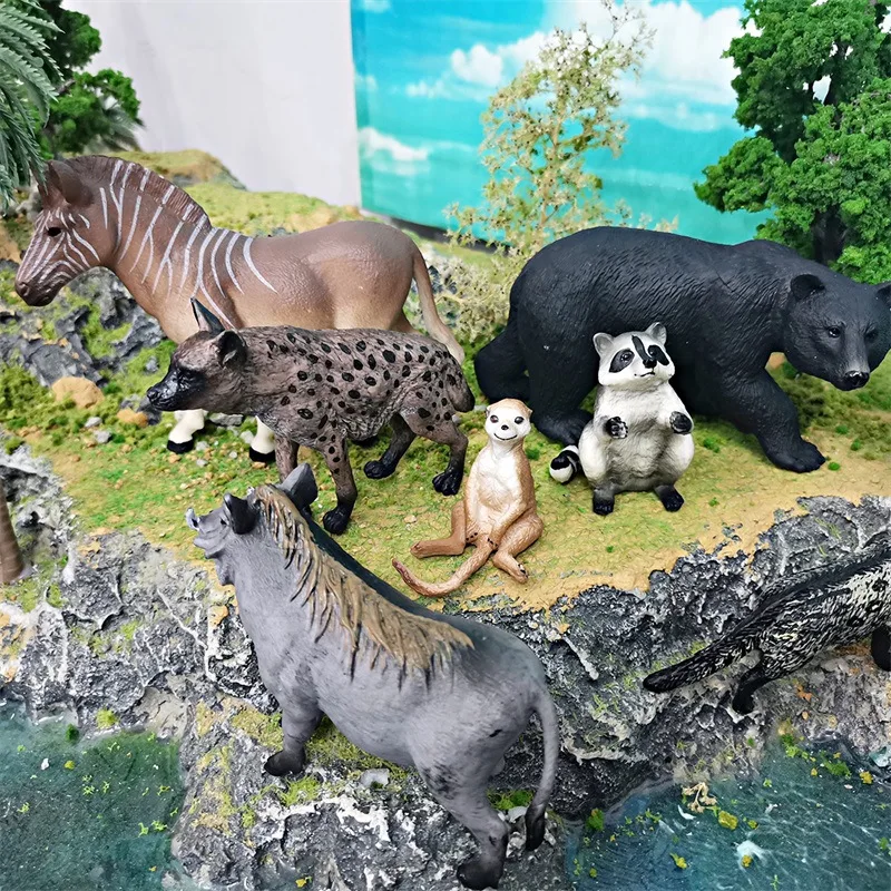 Realistic Wildlife Model Hyena Zebra Sitting Fox Standing Raccoon Wart Hog Children Decorative Ornaments Toys