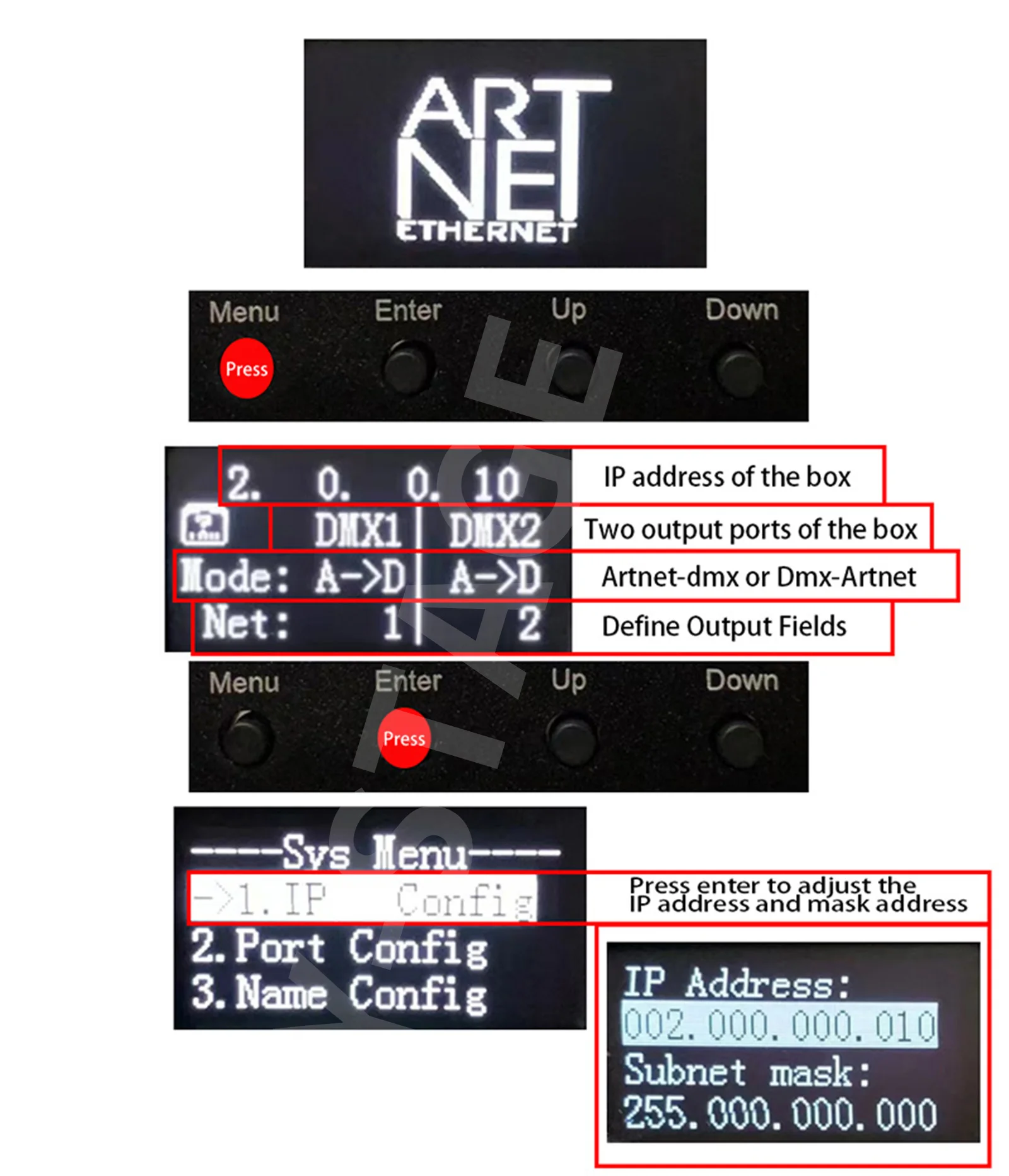 ArtNet DMX 512 interfaccia Controller di illuminazione Ethernet 2 Universe 1024CH LONGYING