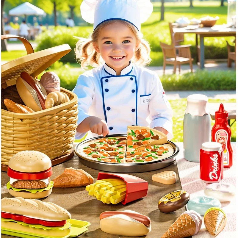 Ensemble de jouets de cuisine pour enfants, hamburger, mini nourriture de simulation, jouets de cuisine pour filles, sandwich, frites, jeu d'assemblage