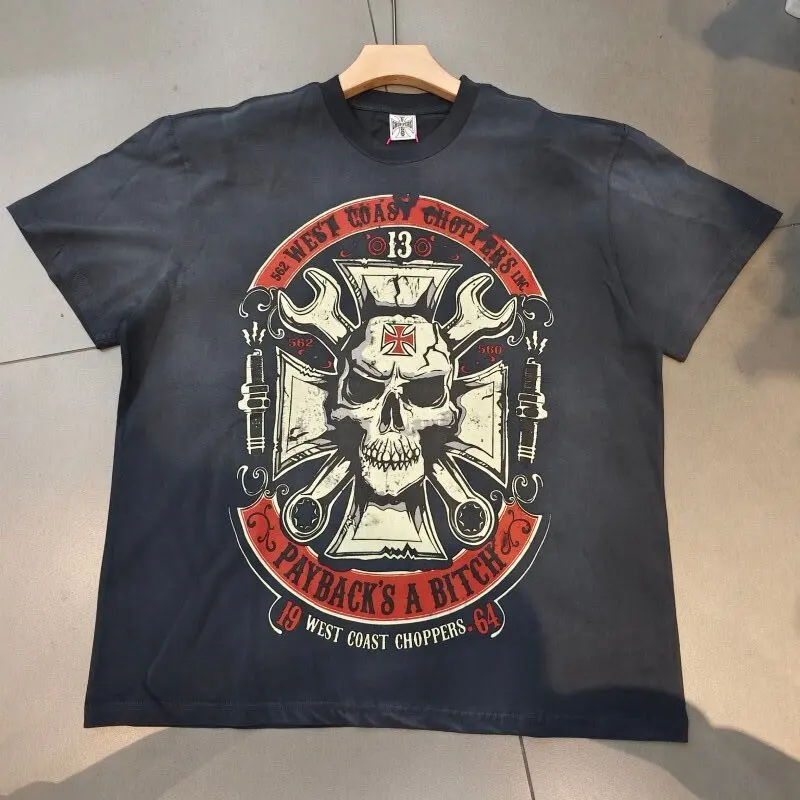 

Мужская винтажная футболка с рисунком черепа в стиле West Coast Choppers, хлопковая футболка в стиле ретро для байкеров