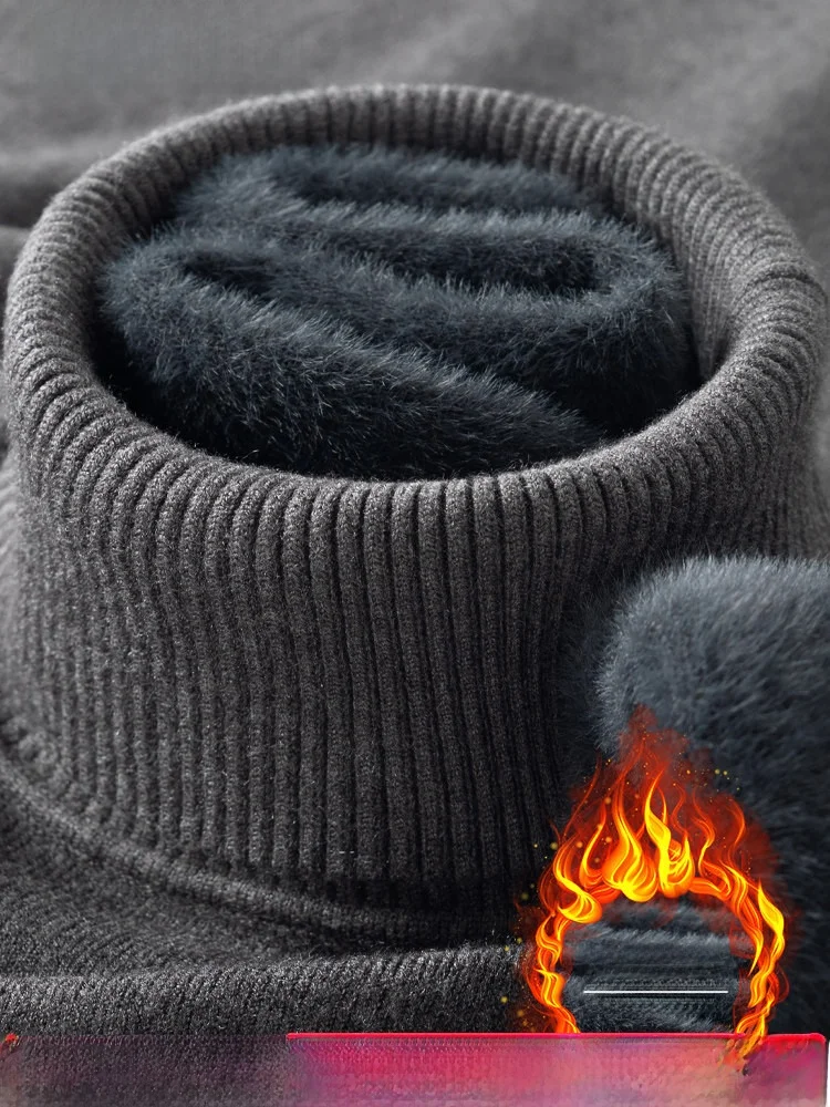 

Men's Winter Thiened Fce Lined High Collar Knitwear Velvet Men's Slim Fit Warm Base irt Inner Wear T-irt