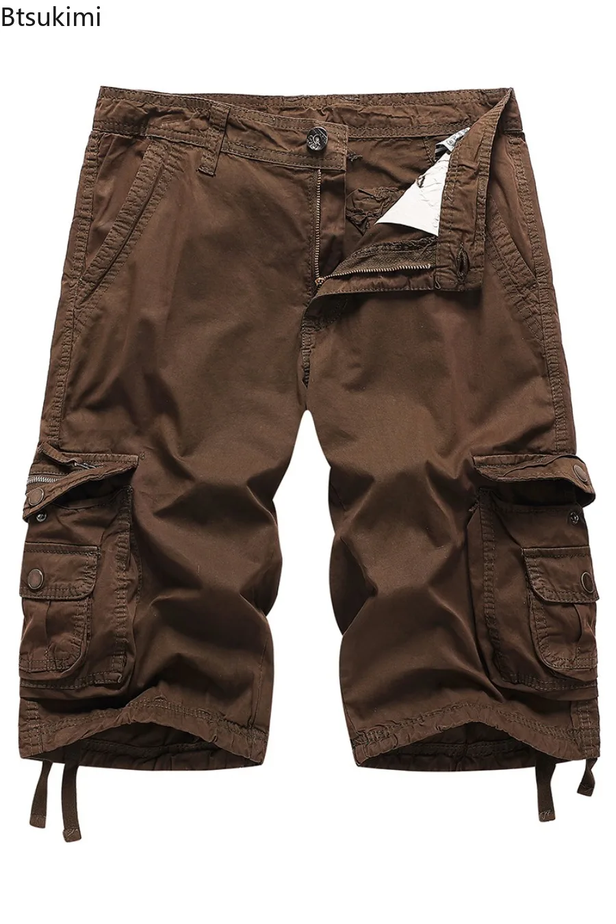 2025 Summer Men's Cargo Shorts Casual Streetwear Homme Shorts Loose Solid Multiple Pocket Man Cotton Cargo Pants Plus Size 30-48