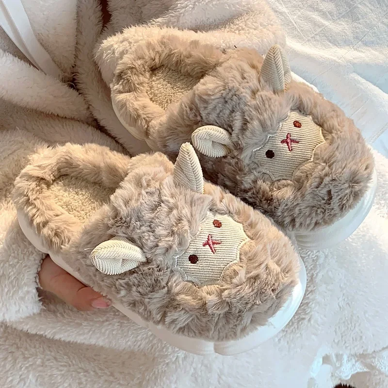 

Cute Sheep Plush Slippers For Women Men Fashion Kawaii Fluffy Winter Warm Slides Lovers Cartoon Comfortable House good 2026