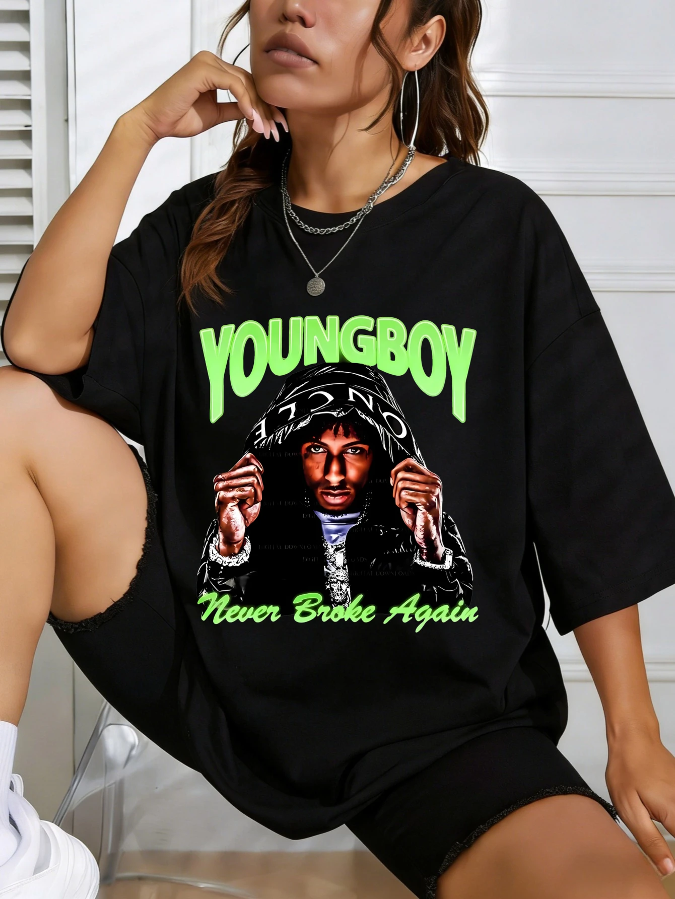 

Женская футболка оверсайз с принтом YoungBoy Never Broke Again, хлопковая, в стиле стритвир, летняя, повседневная