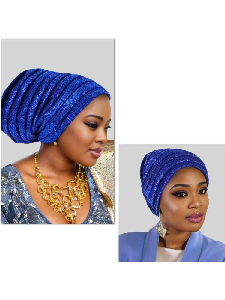 2025 mode Frauen Plissee Turban Kappe Für Frauen Auto Gele Headtie Weibliche Kopf Wraps Afrikanische Nigeria Hochzeit Party Kopfschmuck