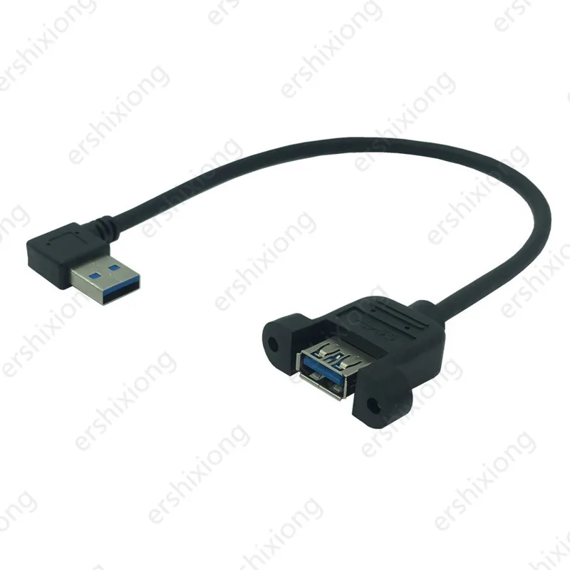 USB 3.0 A female panel installed to USB A male 90 degree up / down / left / right corner plug extension cable for computer host